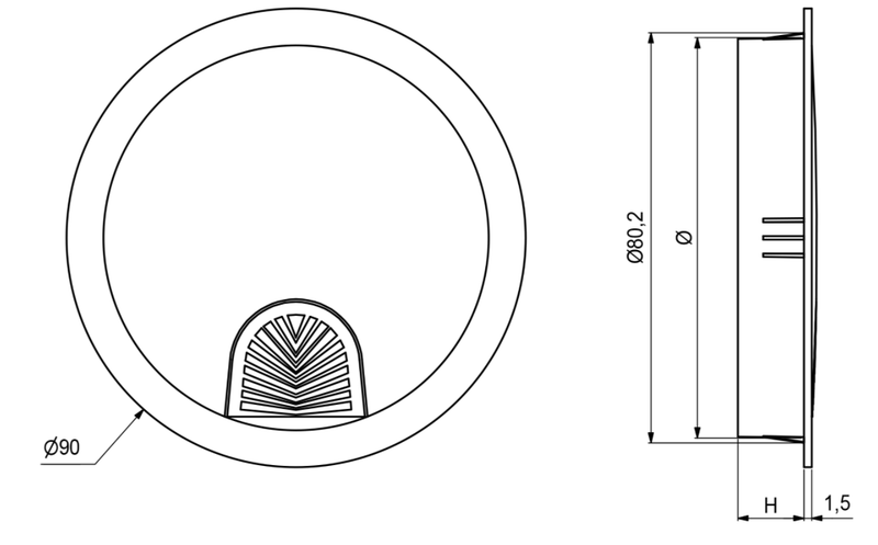 Kabelgennemføring Ø80x13 mm, blank metal