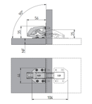 Skjult hængsel til låge uden kophul, metal