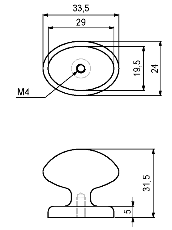 Metalknop 33,5x24 mm, antik