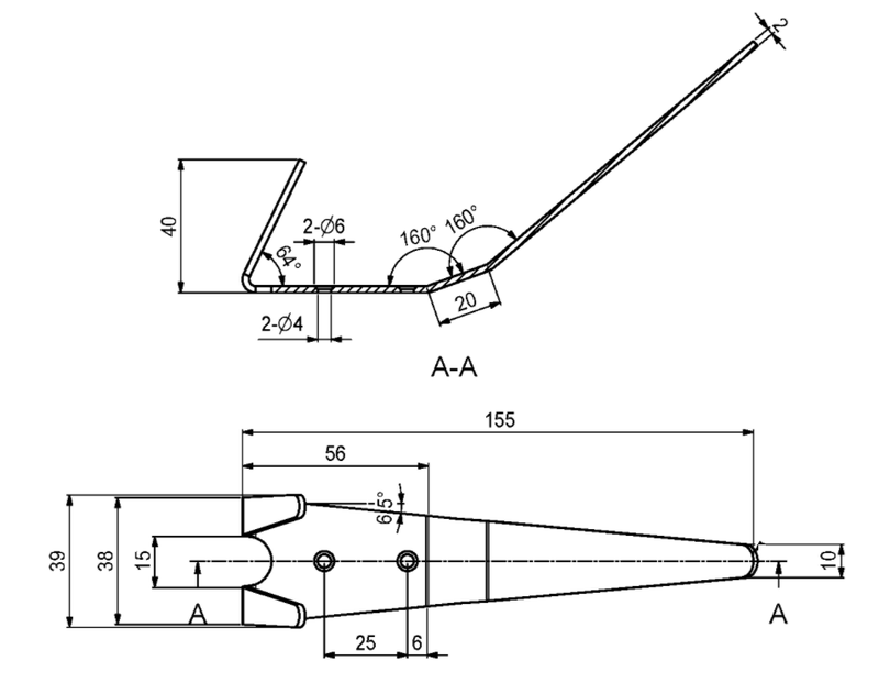 Knag 39x155 mm, blank metal