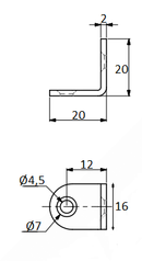 Vinkel 16x20x20x2 mm, elgalvaniseret