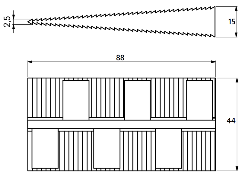 Plastikkile 44x88 mm, grå