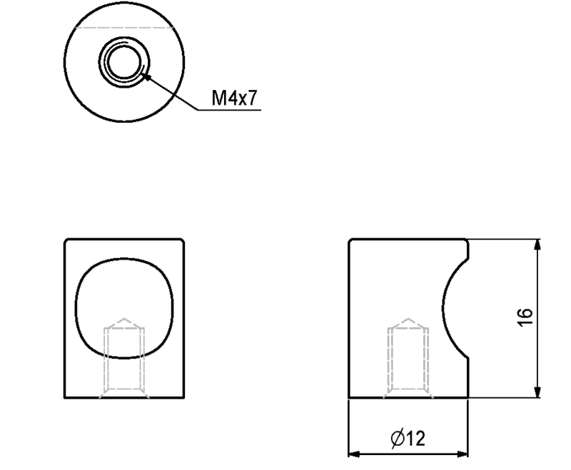 Metalknop Ø12x16 mm med fingerudfræsning, børstet aluminium
