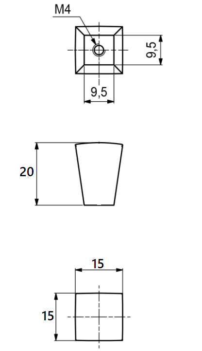 Metalknop 15x15x20 mm, mat