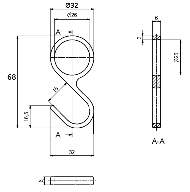 S-krog t/Ø25 mm stang, blank metal