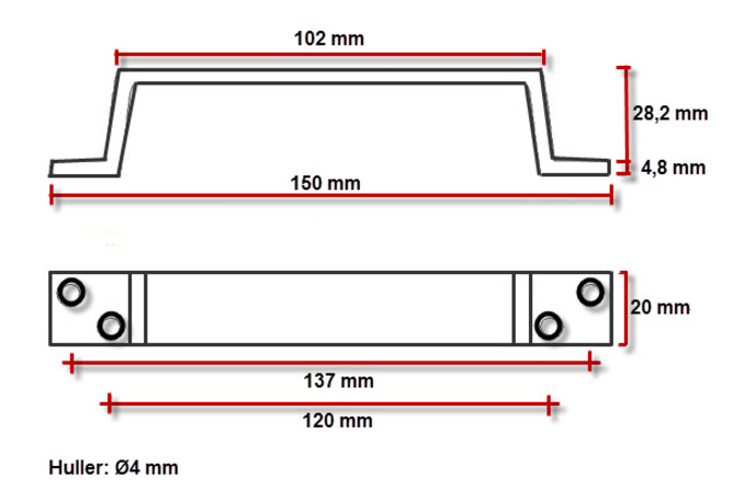 Metalgreb 150x20 mm, mat aluminium