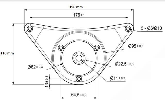 Bordbensbeslag 196x110 mm med Ø11 mm hul, grå metal