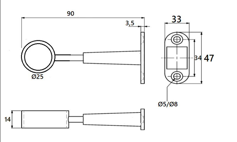 Bøjlestangsholder til Ø25 mm stang, messingbelagt (1 stk)