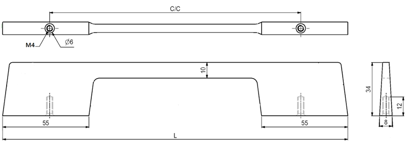 Metalgreb 160 mm c/c, børstet