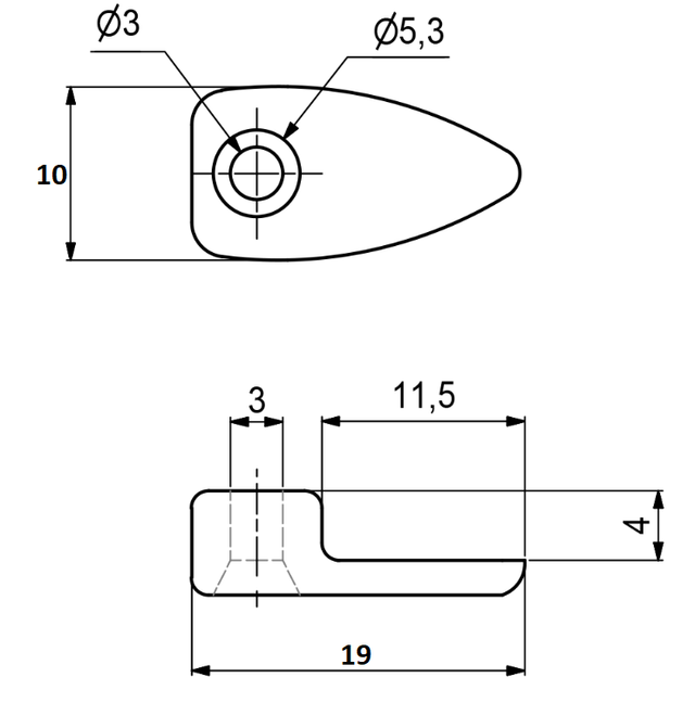 Spejlholder t/4 mm glas, transparent