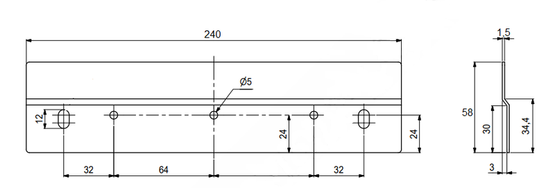 Ophængsbeslag til skab 240x58x1,5 mm, sort malet metal (1 stk)