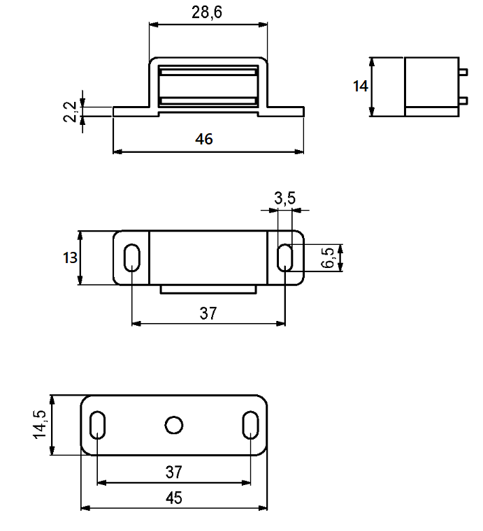 Magnet (4 kg) 46x13x14 mm m/blik, blank metal