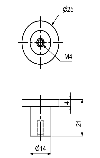 Metalknop Ø25x21 mm, mat