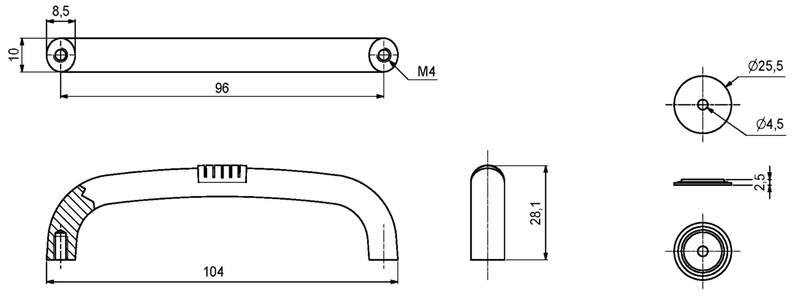 Messinggreb Ø10x96 mm c/c, antik