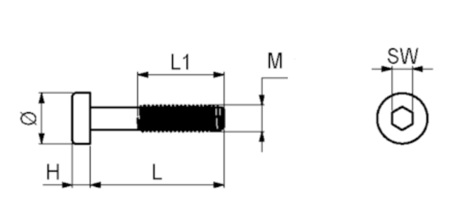 Bolt med cylinderhoved M6x45 mm, elgalvaniseret