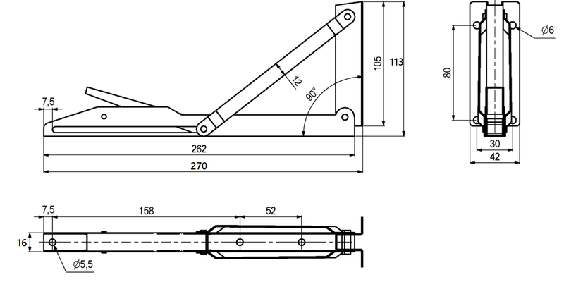 Klapbeslag t/hylde 270x114x42 mm, hvidmalet metal