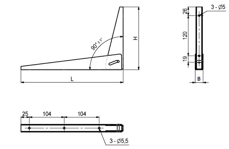 Klapbeslag til hylde 355x188x25 mm, hvidmalet metal