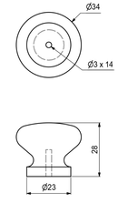 Træknop Ø34x28 mm, fyrretræ malet lyserød