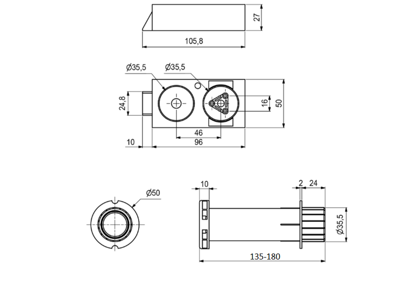 Sokkelben Ø35x135 mm, sort plastik