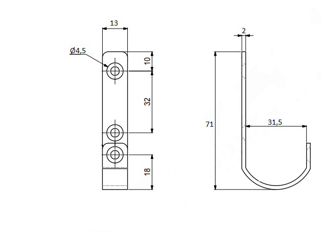 Stigebeslag 71x13 mm t/lodret stige, elgalvaniseret