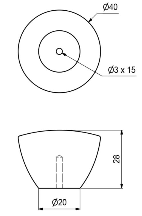 Træknop Ø40x28 mm, fyrretræ hvidtonet