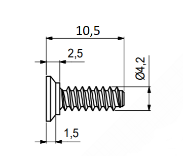 Montageskrue til udtræk Ø4,2x10,5 mm med krave til Ø3 mm hul, blank (10 stk)