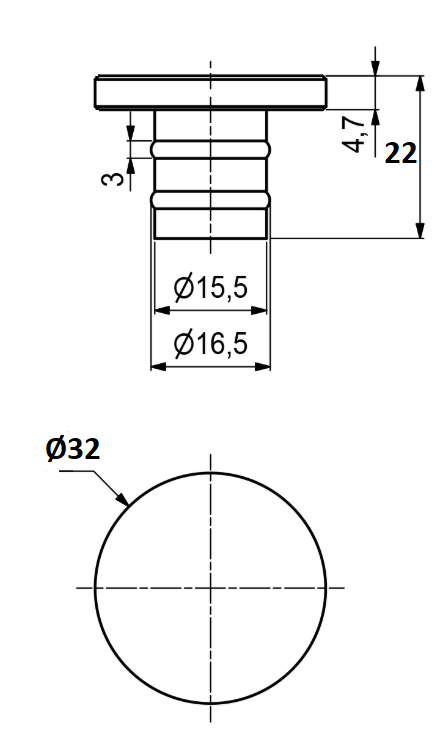 Afsætningsknop Ø32x22 mm, rustfri stål