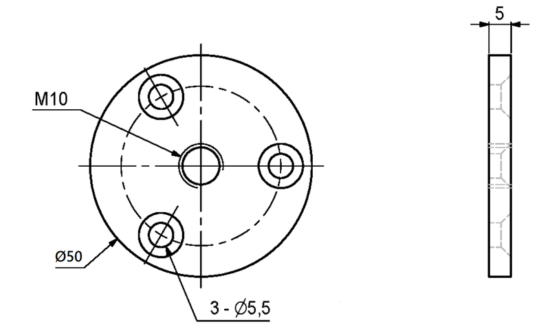 Møbelbensbeslag M10 gevind Ø50x5 mm, elgalvaniseret