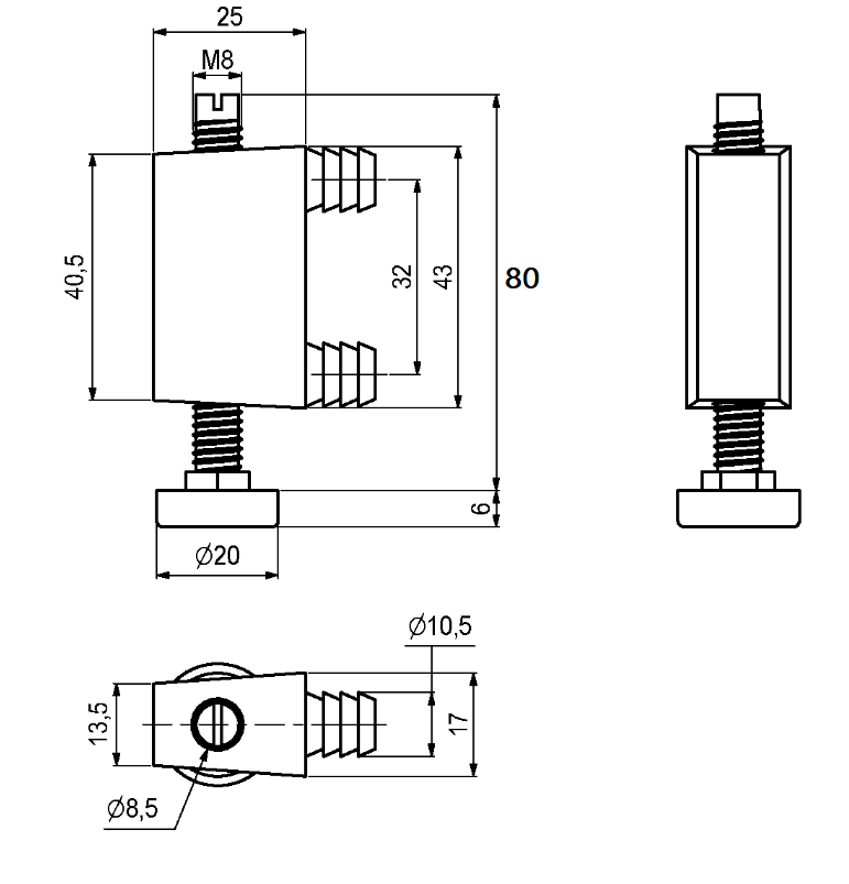 Stillefod til sokkel M8x80 mm, elgalvaniseret