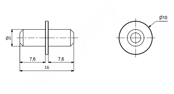 Hyldebærer m/krave Ø5x16 mm - til Ø5 mm hul, elgalvaniseret (10 stk)
