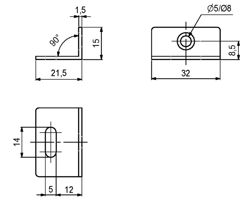 Vinkel 32x21,5x1,5 mm, elgalvaniseret