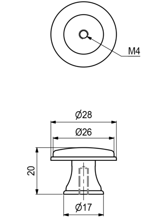 Metalknop (KUN FÅ STK PÅ LAGER) Ø28x20 mm, antik