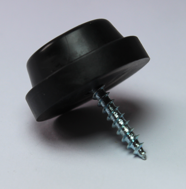 Gummifod Ø24 mm m/skrue, sort (1 stk)