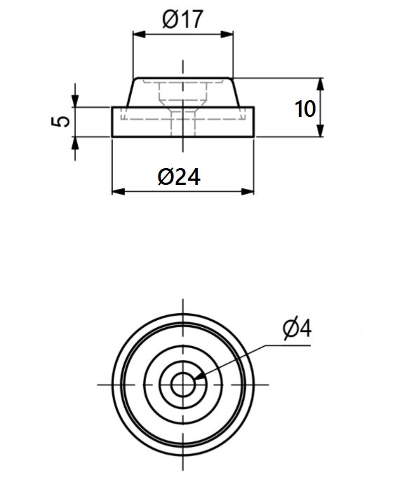 Gummifod Ø24 mm m/skrue, sort (1 stk)