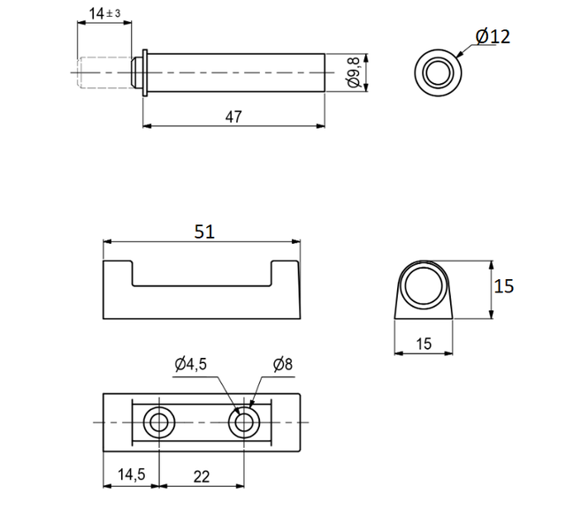 Lågeåbner "Push" 51x15 mm med magnet, grå