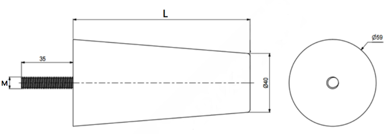 Sofaben Ø59x120 mm, ubehandlet egetræ
