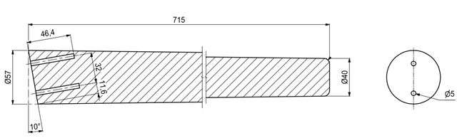 EKSKLUSIVT bordben Ø57x715 mm skåret i smig i top, sortmalet egetræ