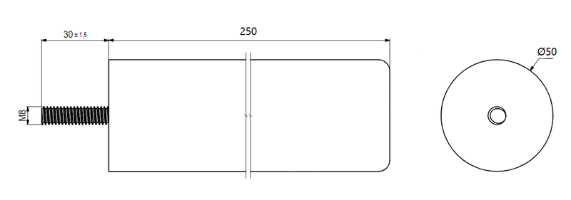 Sofaben Ø50x250 mm, olieret egetræ (råt look)