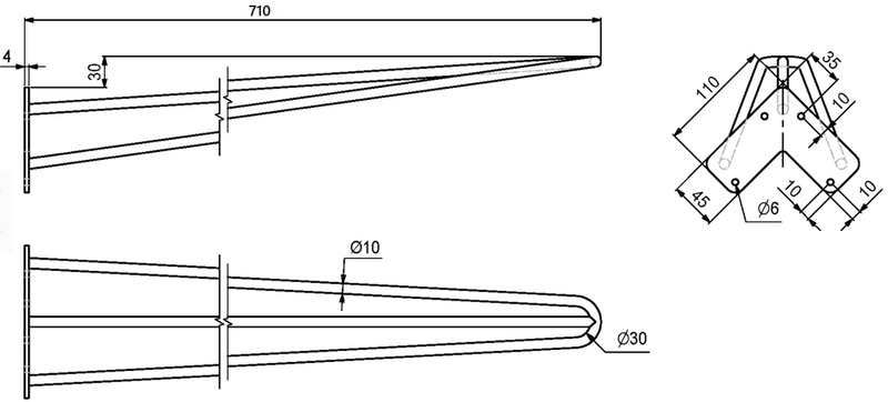 Trådben t/spisebord 710 mm - 3-trådet, sortmalet metal