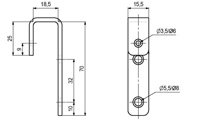 Stigebeslag 70x15,5 mm t/lodret stige, elgalvaniseret