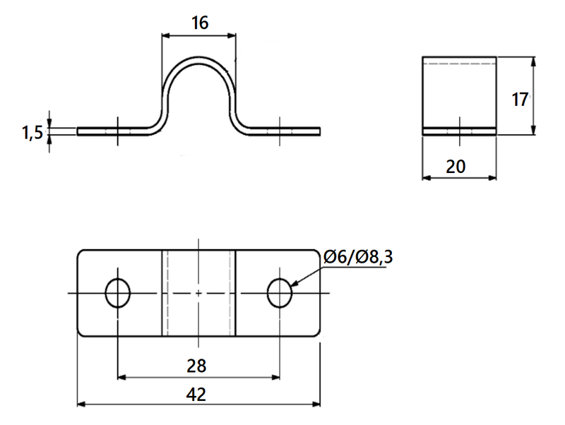 Ledningsholder 42x20x17 mm, elgalvaniseret