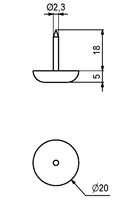 Teflonfod Ø20x5 mm med søm, grå (1 stk)