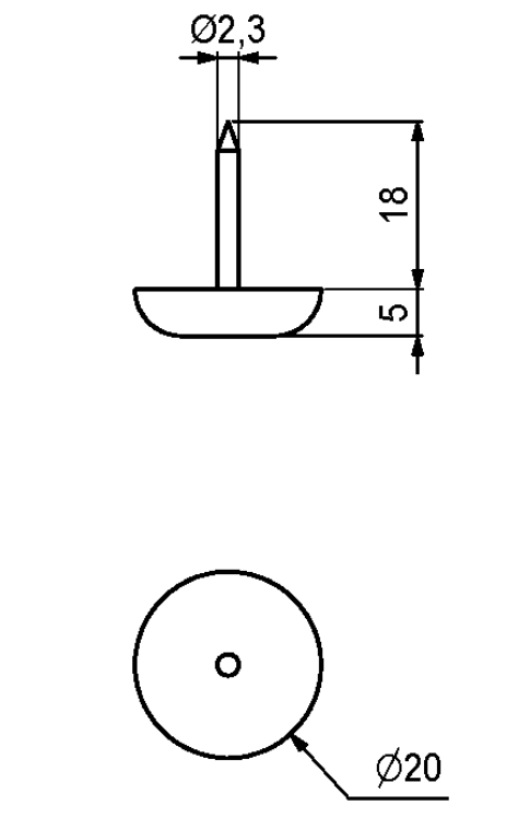 Teflonfod Ø20x5 mm med søm, grå (1 stk)