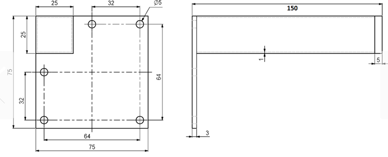 Møbelben til skabe 25x25x150 mm, sort malet metal