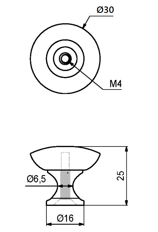 Kobberknop Ø30x25 mm, blank