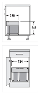 Affaldspand 1x12L og 2x8,5L t/bundmontering, lysgrå plastik