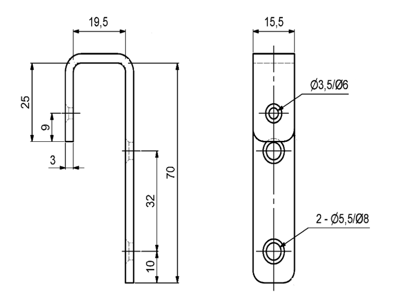 Stigebeslag 70x15,5 mm t/lodret stige, gråmalet RAL 7042