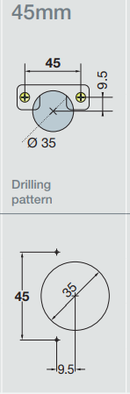 Skjult hængsel (FÅ STK PÅ LAGER) Ø35 mm til 45 graders låge, metal