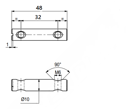 Tværbøsning dobbelt M6xØ10x48 mm, elgalvaniseret