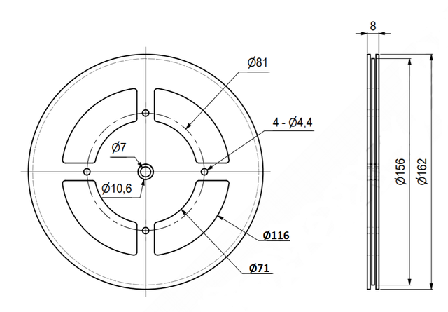 Drejeskive Ø160x8 mm, sort plastik